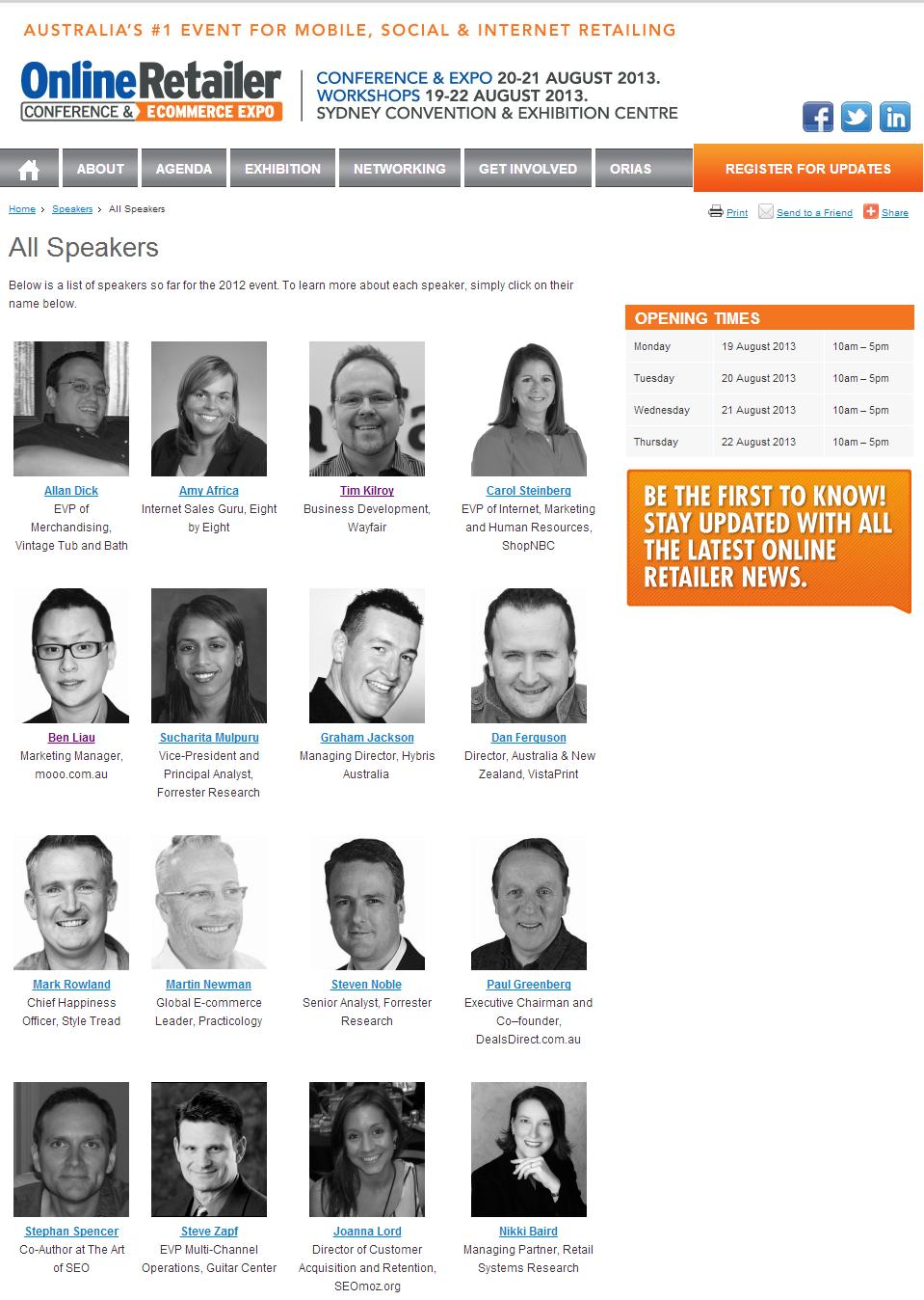 Speaker List at the Online Retailer Conference 2012